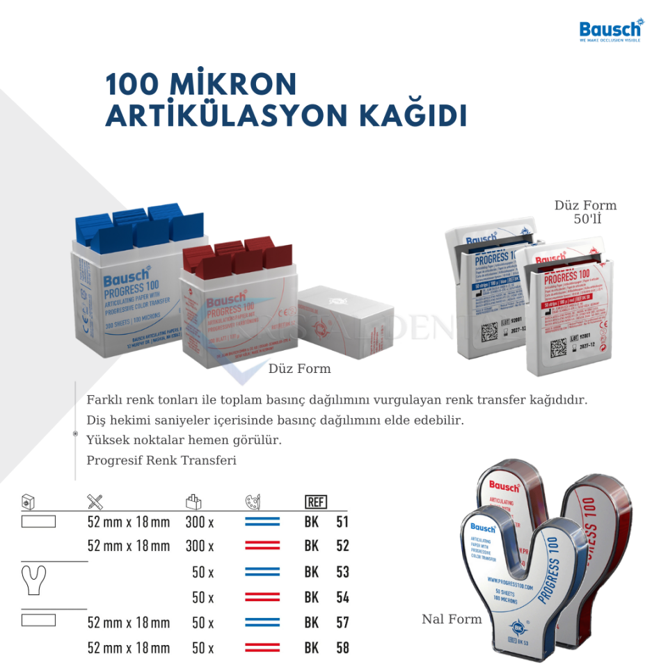 Bausch 100 Mikron Artikülasyon Kağıdı (Mavi-Nal Form)