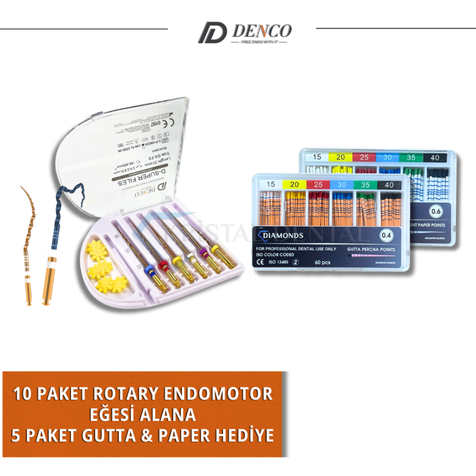 Denco Rotary Endomotor Eğesi (04&06 Açılı Seri) (10 Paket Alımlarınızda , 5 Paket Gutta & Paper HEDİYE)