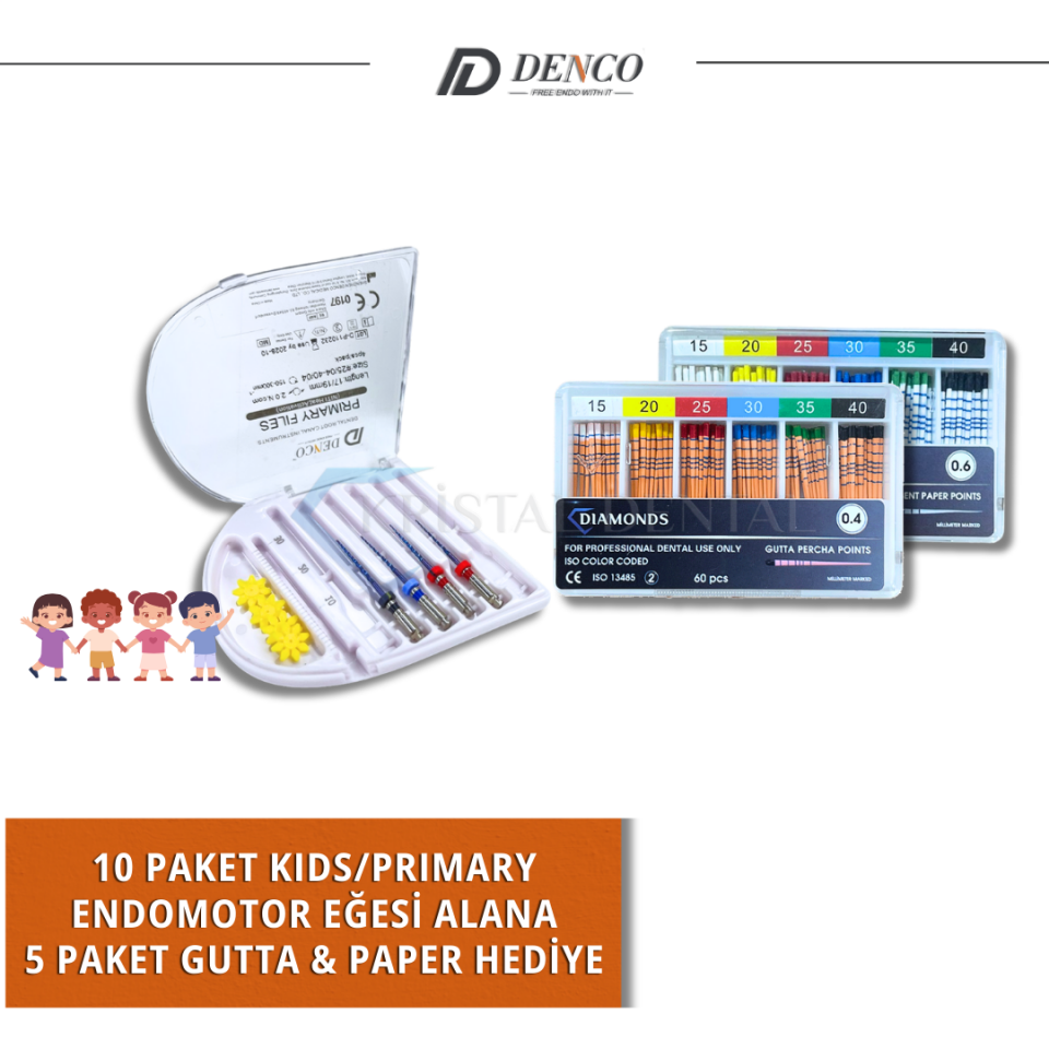 Denco Kids/Primary Endomotor Eğesi (10 Paket Alımlarınızda , 5 Paket Gutta & Paper HEDİYE)