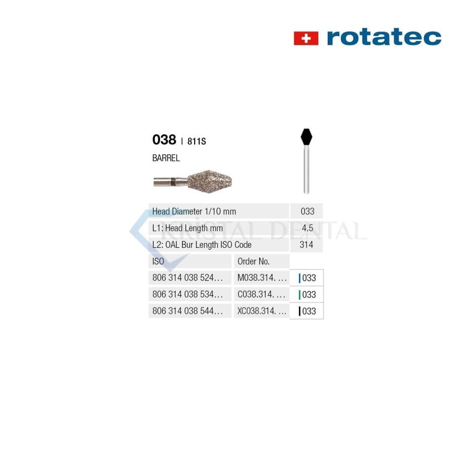 Rotatec Swiss Elmas Frez Barrel - 038/811S