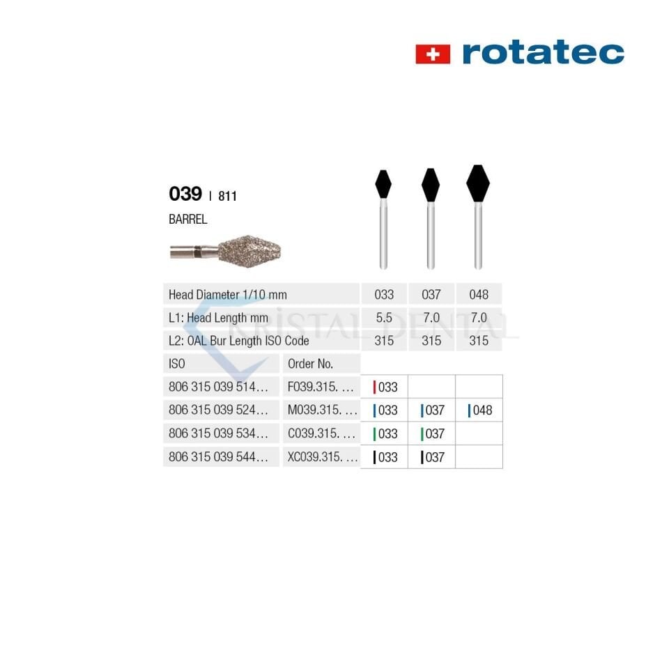 Rotatec Swiss Elmas Frez Barrel - 039/811