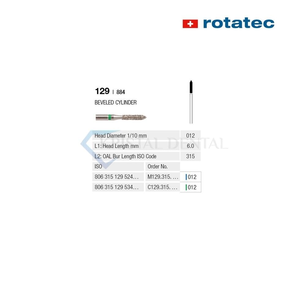 Rotatec Swiss Elmas Frez Eğimli Silindir - 129/884