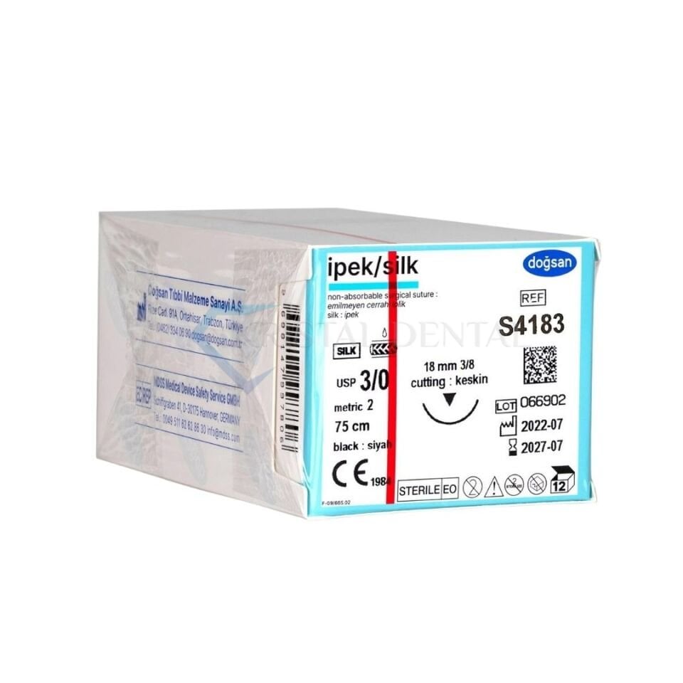 Doğsan İpek/Silk Emilemeyen Sütur 3/0 18mm 3/8 Aşağı Keskin 75 cm