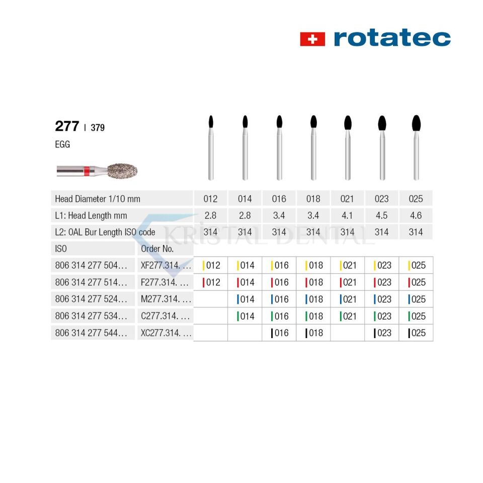 Rotatec Swiss Elmas Frez Egg - 277/379 Extra Kalın / Siyah - 023 mm - Standart