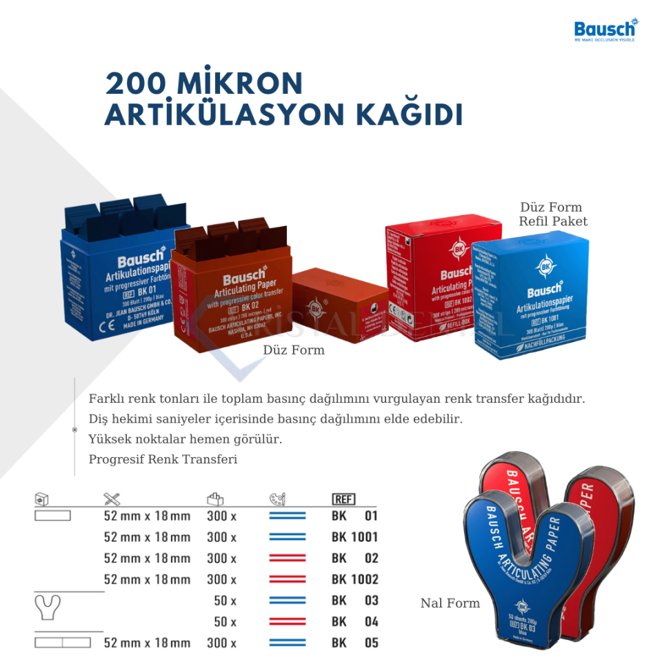 Bausch 200 Mikron Artikülasyon Kağıdı Refill (Mavi-Düz Form)